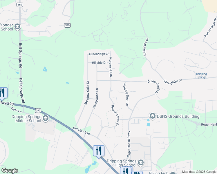 map of restaurants, bars, coffee shops, grocery stores, and more near 691 Broken Lance Drive in Dripping Springs