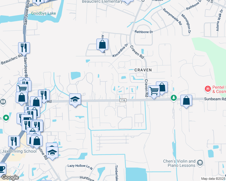 map of restaurants, bars, coffee shops, grocery stores, and more near 9447 Genna Trace Trail in Jacksonville
