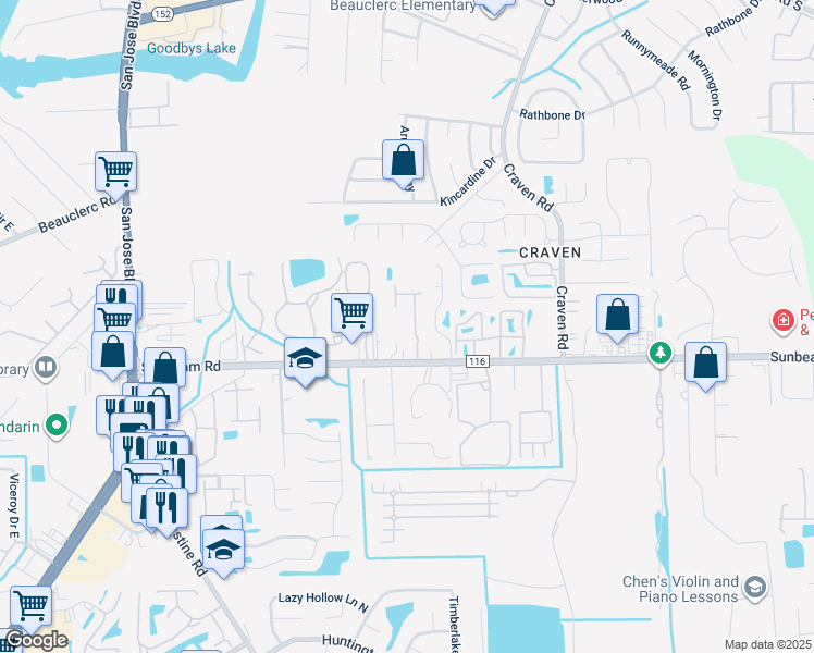 map of restaurants, bars, coffee shops, grocery stores, and more near 9421 Osprey Branch Trail in Jacksonville
