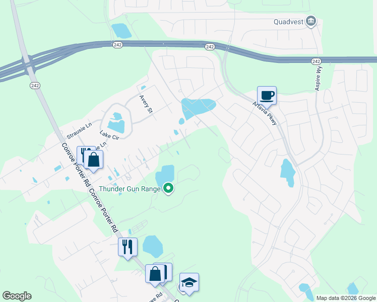 map of restaurants, bars, coffee shops, grocery stores, and more near 14966 Greenbough in Conroe
