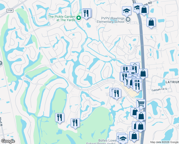 map of restaurants, bars, coffee shops, grocery stores, and more near 131 Water Oak Drive in Ponte Vedra Beach