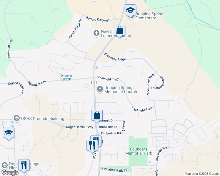map of restaurants, bars, coffee shops, grocery stores, and more near 2018 Loving Trail in Dripping Springs