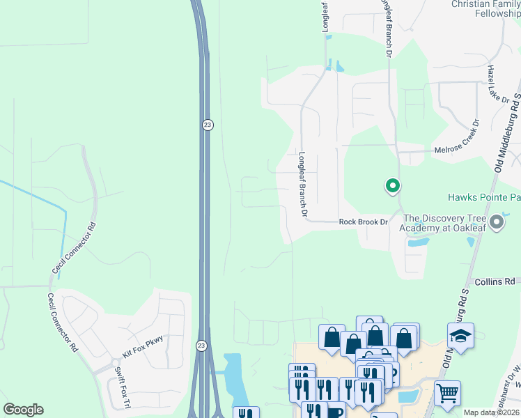 map of restaurants, bars, coffee shops, grocery stores, and more near 7884 Merchants Way in Jacksonville