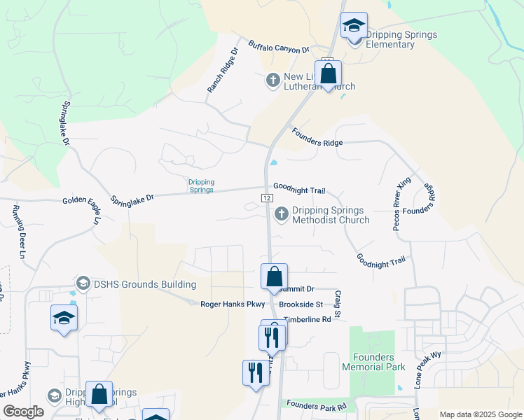 map of restaurants, bars, coffee shops, grocery stores, and more near 28725 Ranch Road 12 in Dripping Springs