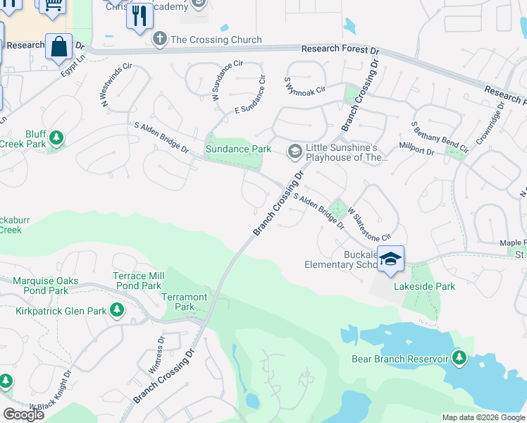 map of restaurants, bars, coffee shops, grocery stores, and more near 7 Orchard Pines Place in Spring