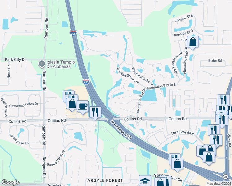 map of restaurants, bars, coffee shops, grocery stores, and more near 7607 Vandalay Dr in Jacksonville