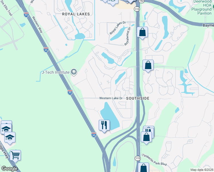 map of restaurants, bars, coffee shops, grocery stores, and more near 6176 Lucerne Avenue in Jacksonville