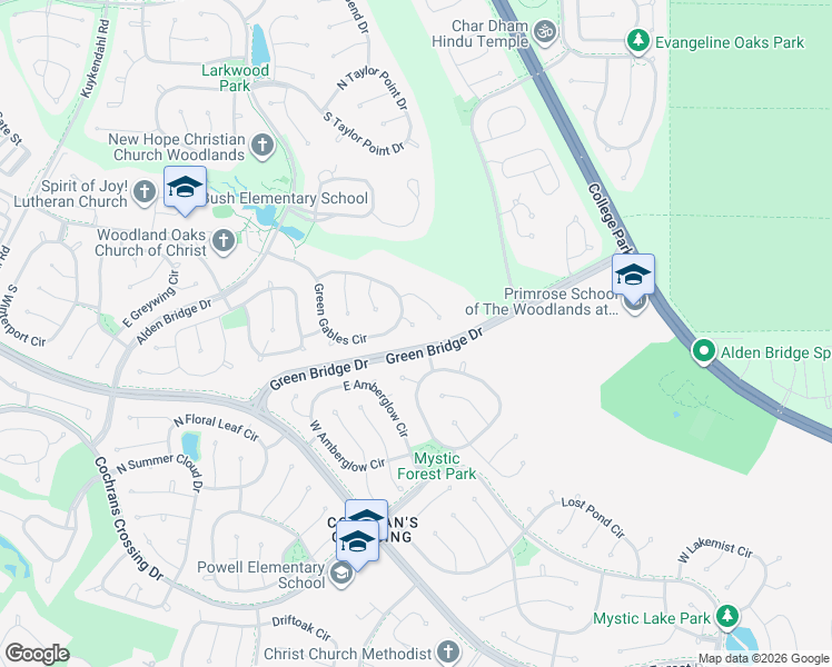map of restaurants, bars, coffee shops, grocery stores, and more near 10 Winrock Place in Spring