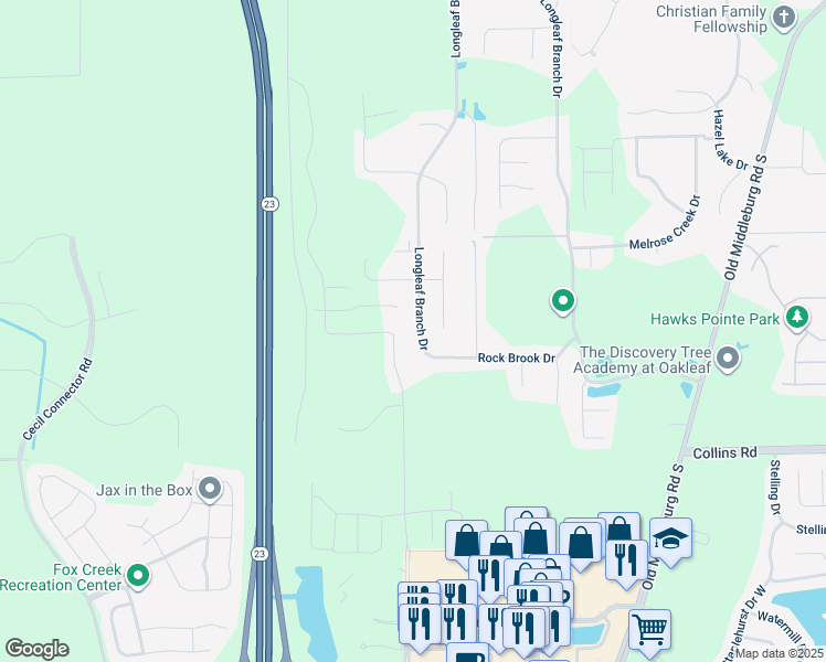 map of restaurants, bars, coffee shops, grocery stores, and more near 6311 Longleaf Branch Drive in Jacksonville