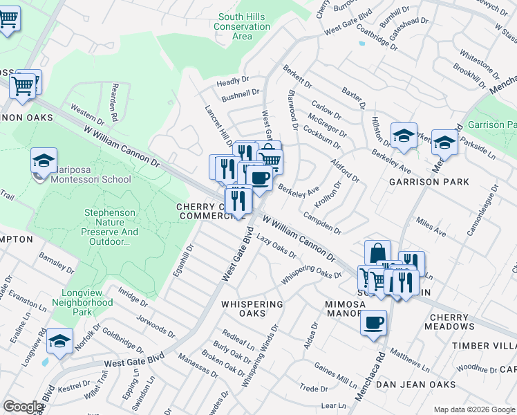 map of restaurants, bars, coffee shops, grocery stores, and more near in Austin