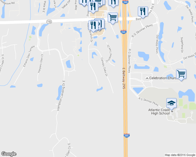 map of restaurants, bars, coffee shops, grocery stores, and more near 8790 Reedy Branch Drive in Jacksonville
