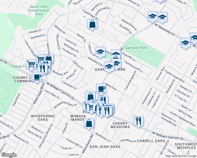 map of restaurants, bars, coffee shops, grocery stores, and more near in Austin