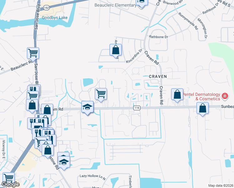 map of restaurants, bars, coffee shops, grocery stores, and more near 9410 Osprey Branch Trail in Jacksonville