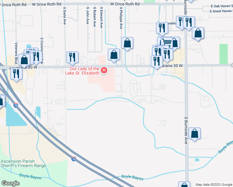 map of restaurants, bars, coffee shops, grocery stores, and more near 921 West Elrem Street in Gonzales