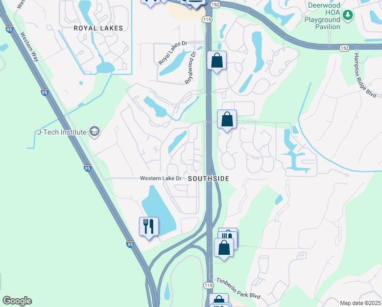 map of restaurants, bars, coffee shops, grocery stores, and more near 11 Western Lake Drive in Jacksonville