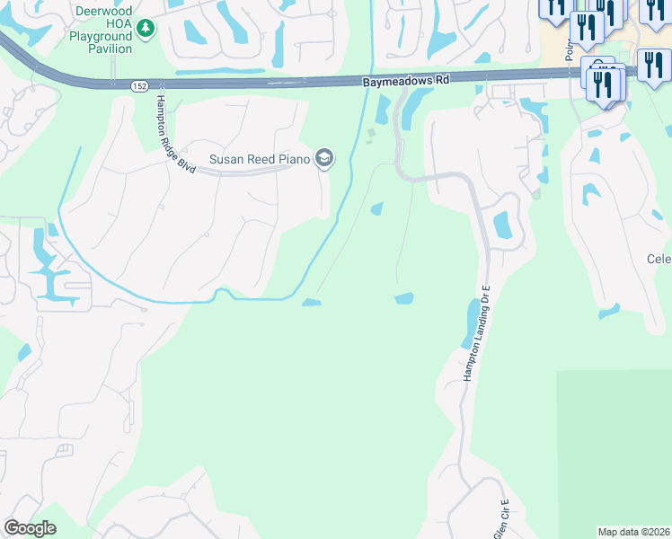 map of restaurants, bars, coffee shops, grocery stores, and more near 8693 Ethans Glen Terrace in Jacksonville