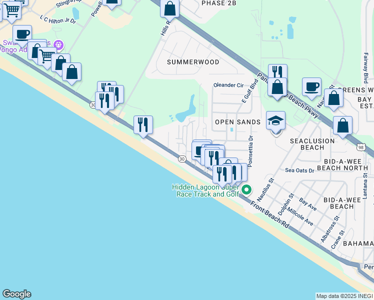 map of restaurants, bars, coffee shops, grocery stores, and more near in Panama City Beach