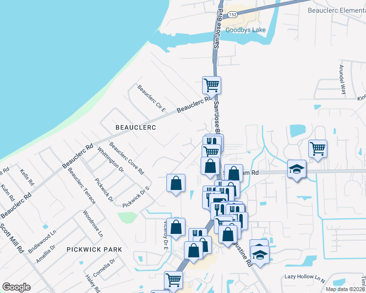 map of restaurants, bars, coffee shops, grocery stores, and more near 9252 San Jose Boulevard in Jacksonville