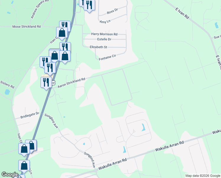 map of restaurants, bars, coffee shops, grocery stores, and more near 77 Horseshoe Trail in Crawfordville