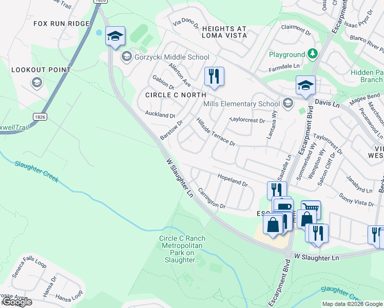 map of restaurants, bars, coffee shops, grocery stores, and more near 9305 Donner Lane in Austin
