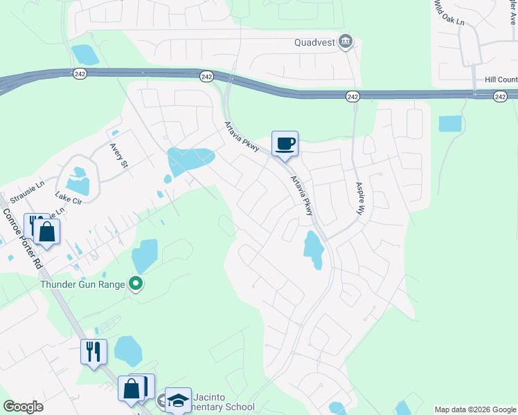 map of restaurants, bars, coffee shops, grocery stores, and more near 15116 Botanical Garden Drive in Conroe