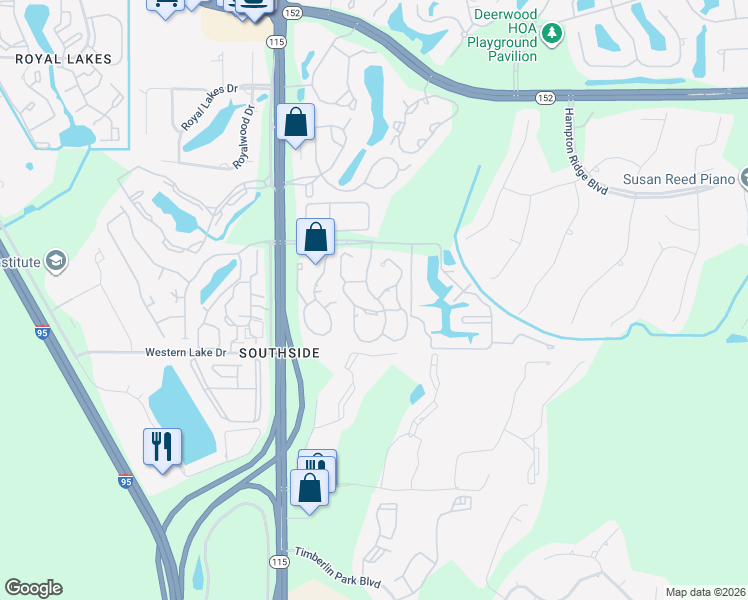 map of restaurants, bars, coffee shops, grocery stores, and more near 10150 Belle Rive Boulevard in Jacksonville