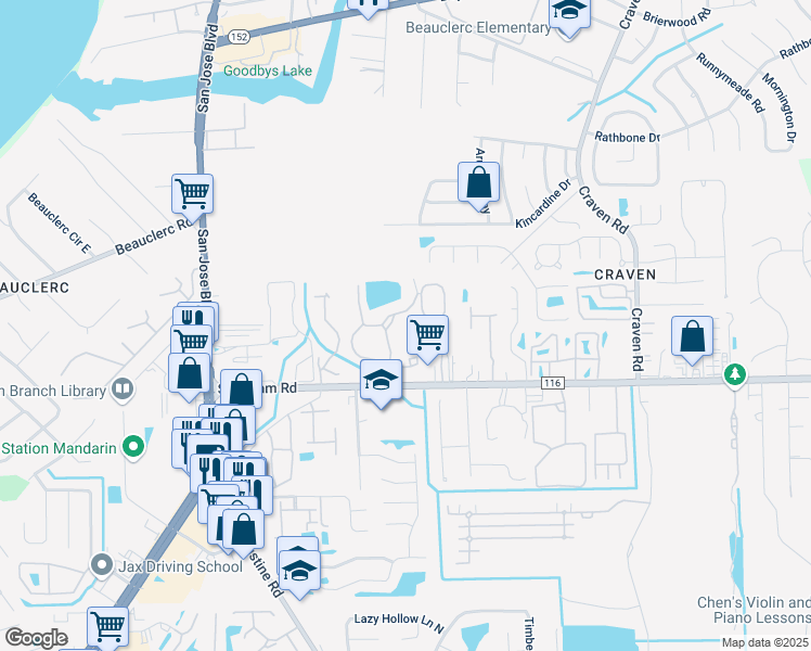 map of restaurants, bars, coffee shops, grocery stores, and more near 4083 Sunbeam Road in Jacksonville
