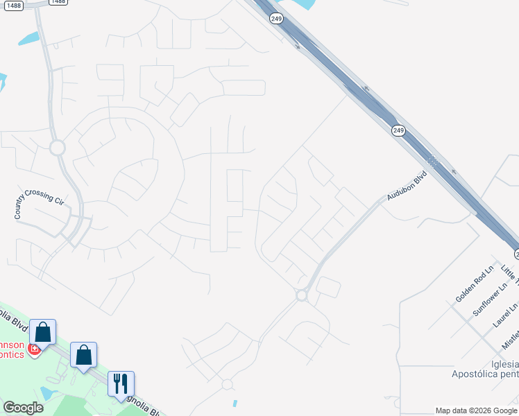 map of restaurants, bars, coffee shops, grocery stores, and more near 118 Noble View Court in Magnolia