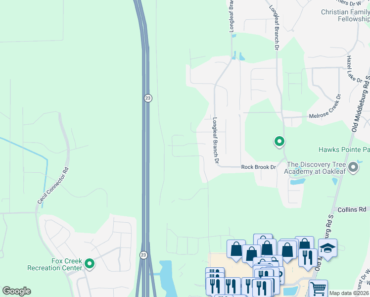 map of restaurants, bars, coffee shops, grocery stores, and more near Cecil Commerce Center Parkway in Jacksonville