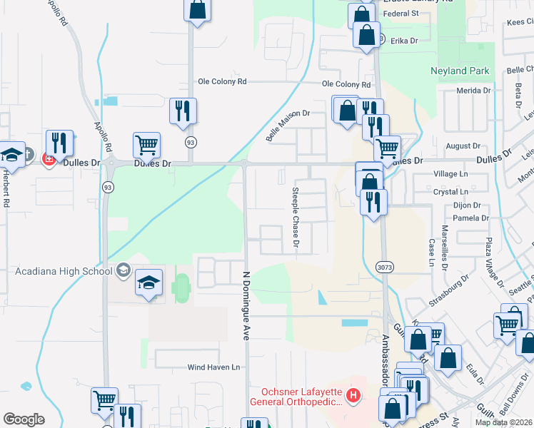 map of restaurants, bars, coffee shops, grocery stores, and more near 207 Ravine Run Drive in Lafayette