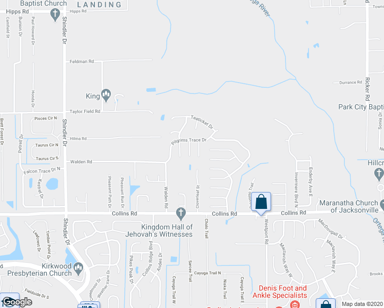 map of restaurants, bars, coffee shops, grocery stores, and more near 7637 Chelmsford Drive in Jacksonville