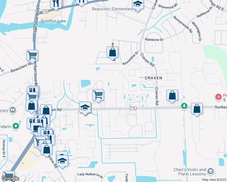 map of restaurants, bars, coffee shops, grocery stores, and more near 4251 Migration Drive in Jacksonville