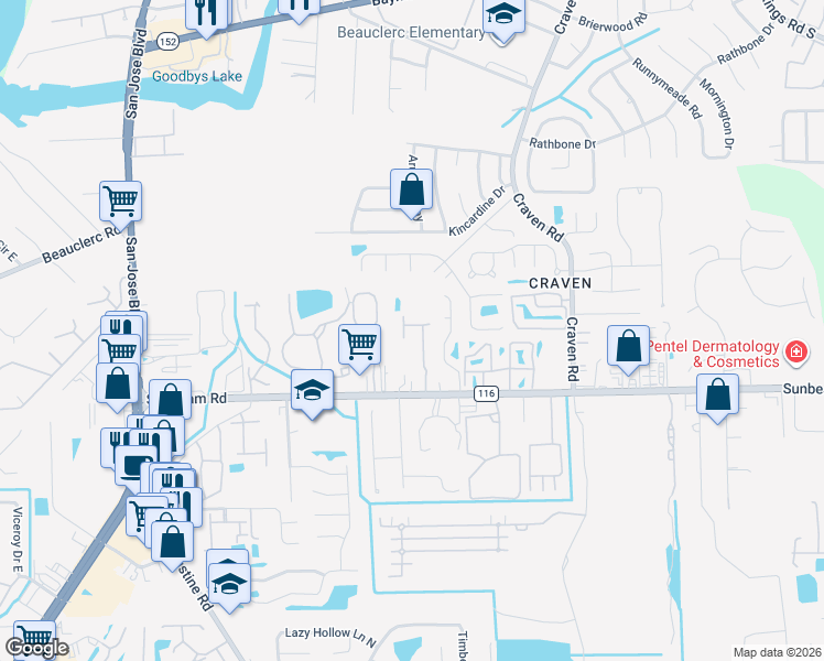 map of restaurants, bars, coffee shops, grocery stores, and more near 4251 Migration Drive in Jacksonville