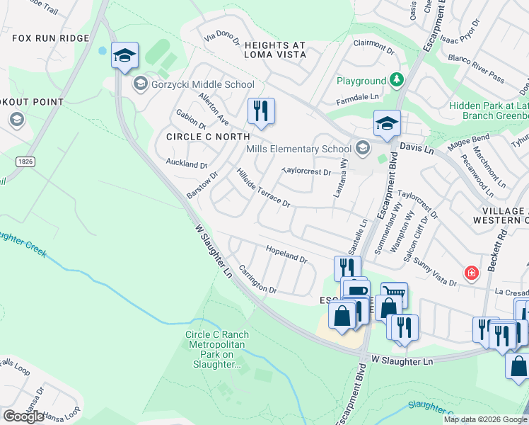 map of restaurants, bars, coffee shops, grocery stores, and more near 9309 La Puente Drive in Austin