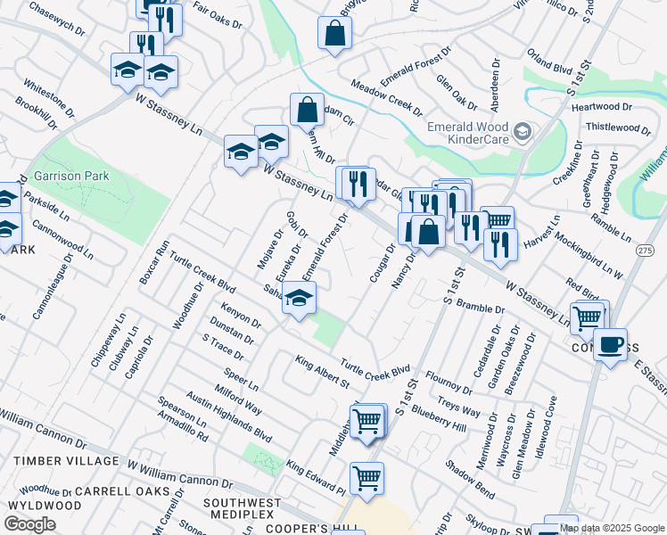 map of restaurants, bars, coffee shops, grocery stores, and more near 5905 Cherry Loop in Austin