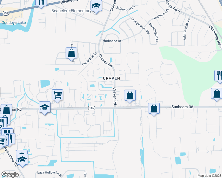 map of restaurants, bars, coffee shops, grocery stores, and more near 9360-3 Craven Ap in Jacksonville