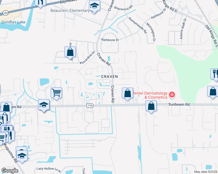 map of restaurants, bars, coffee shops, grocery stores, and more near 9360-3 Craven Ap in Jacksonville