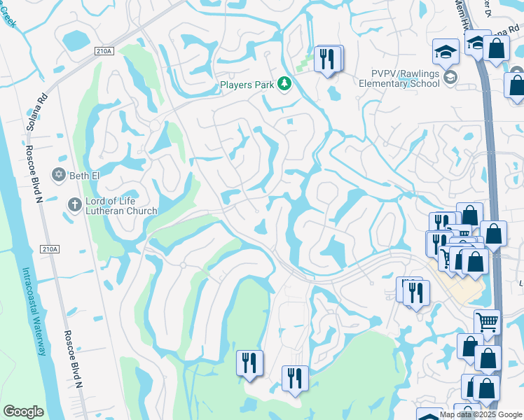 map of restaurants, bars, coffee shops, grocery stores, and more near 4105 Bent Tree Circle in Ponte Vedra Beach
