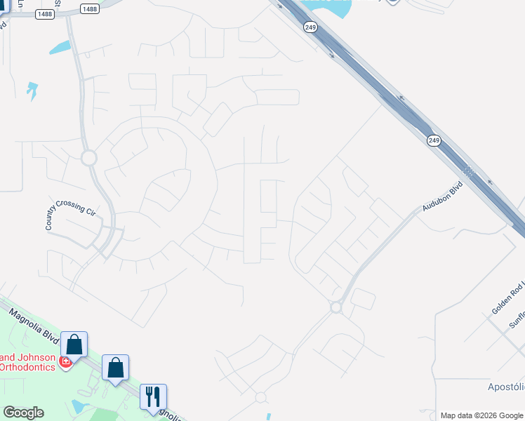 map of restaurants, bars, coffee shops, grocery stores, and more near 119 Noble View Court in Magnolia