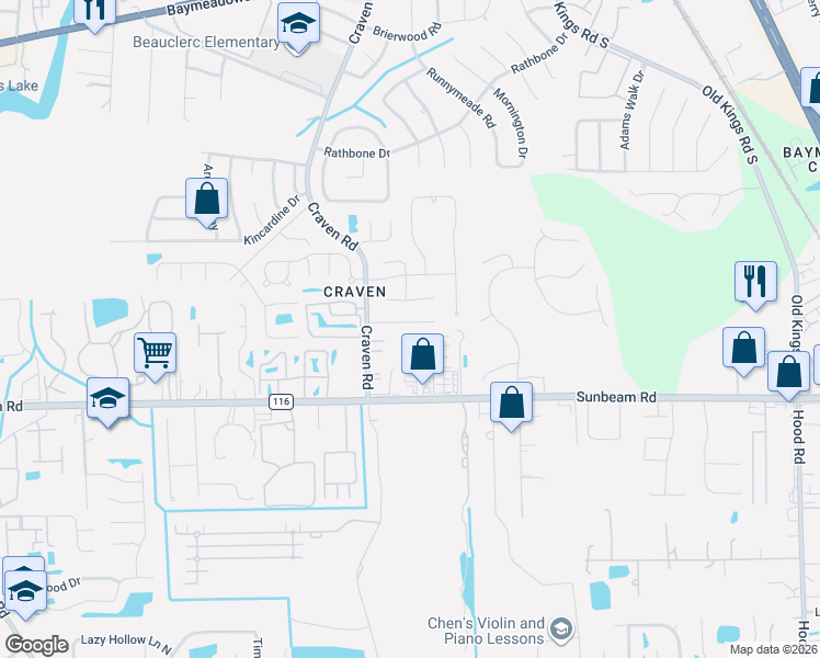 map of restaurants, bars, coffee shops, grocery stores, and more near 4848 Victoria Chase Court in Jacksonville