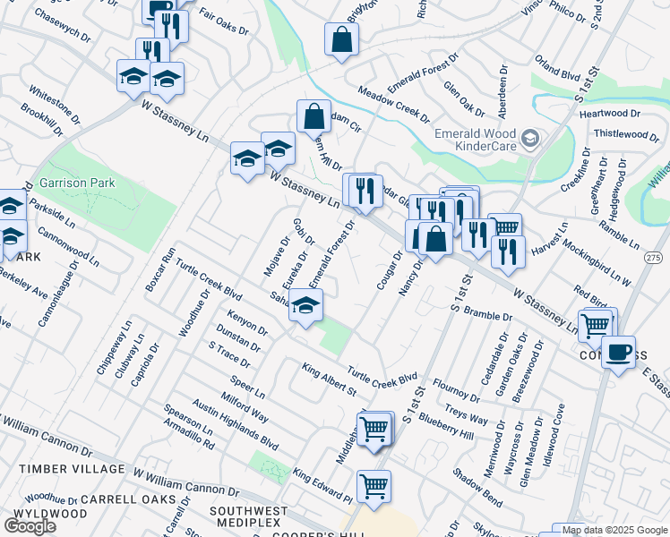map of restaurants, bars, coffee shops, grocery stores, and more near 5905 Cherry Loop in Austin