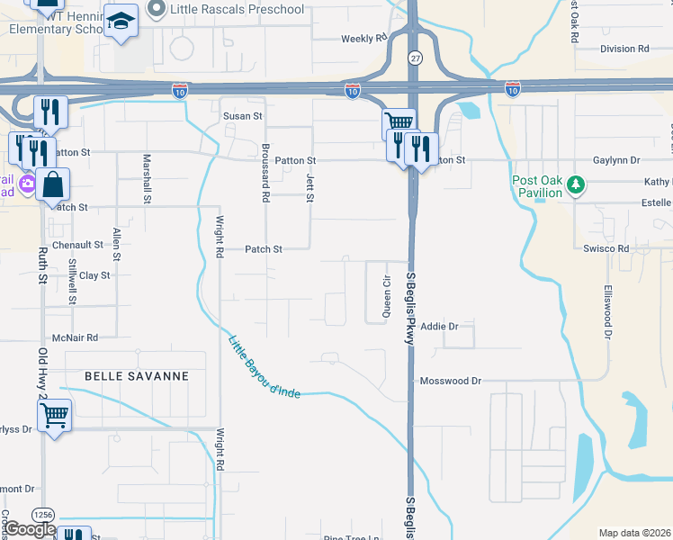 map of restaurants, bars, coffee shops, grocery stores, and more near 3145 Castle Dr in Sulphur
