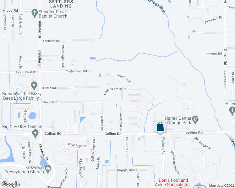 map of restaurants, bars, coffee shops, grocery stores, and more near 7621 Chelmsford Drive in Jacksonville