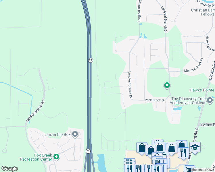 map of restaurants, bars, coffee shops, grocery stores, and more near Cecil Commerce Center Parkway in Jacksonville