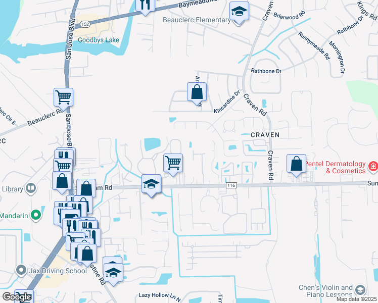 map of restaurants, bars, coffee shops, grocery stores, and more near 4083-1 San Jose Ap in Jacksonville