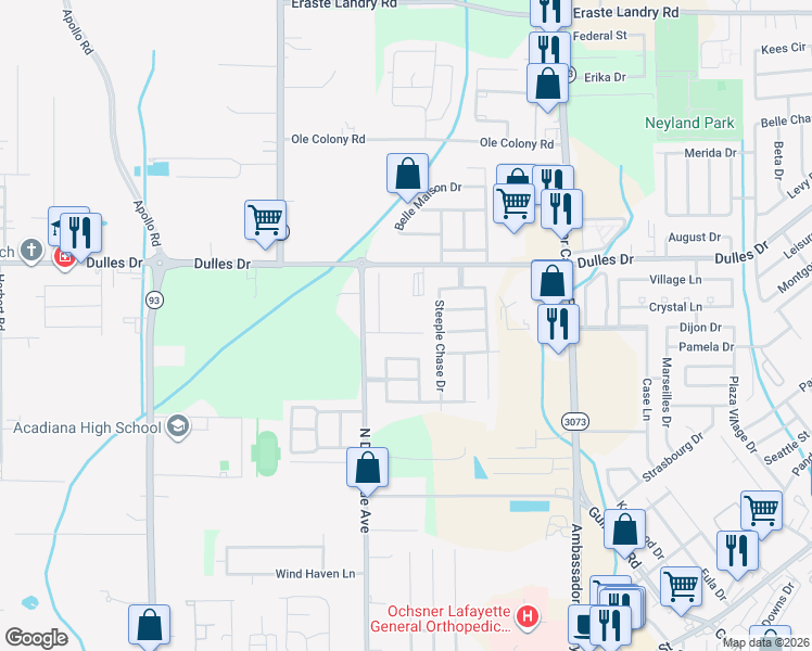 map of restaurants, bars, coffee shops, grocery stores, and more near 207 Ravine Run Drive in Lafayette