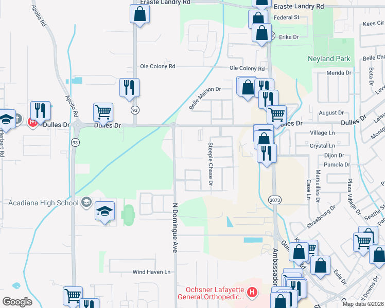 map of restaurants, bars, coffee shops, grocery stores, and more near 207 Ravine Run Drive in Lafayette