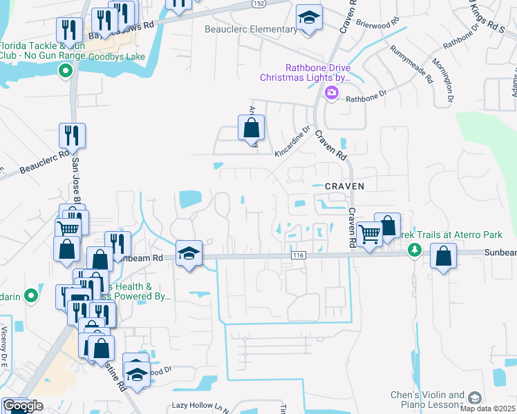map of restaurants, bars, coffee shops, grocery stores, and more near 4251 Migration Drive in Jacksonville