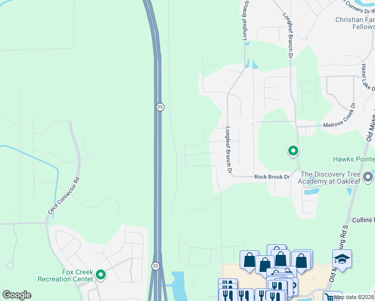 map of restaurants, bars, coffee shops, grocery stores, and more near Cecil Commerce Center Parkway in Jacksonville