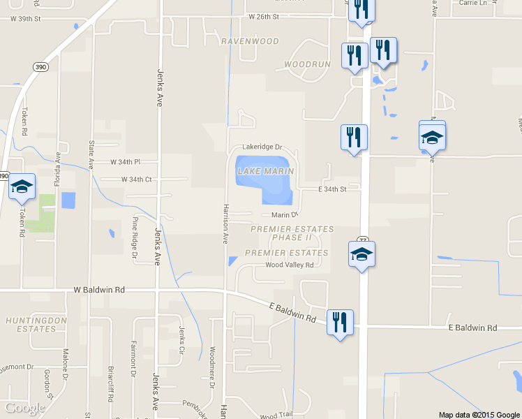 map of restaurants, bars, coffee shops, grocery stores, and more near 107 Marin Drive in Panama City